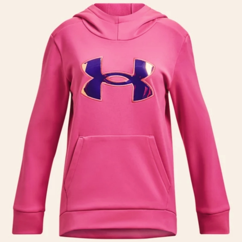Under Armour Fleece Lined Hoodie YXL Neon Pink Iridescent Logo EUC Youth